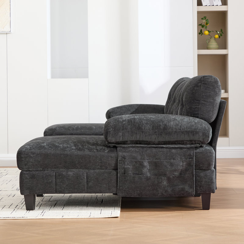103.5"W 4-Piece Upholstered Sectional, Black Chenille
