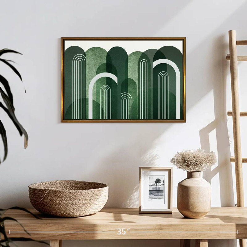 Arches Mid-Century vert émeraude, 19 po x 13 po, Cadre flottant doré