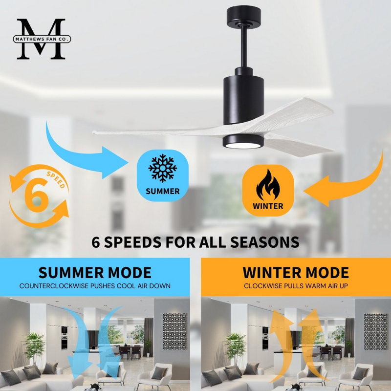 Patricia LED Downrod Ceiling Fan, Matte Black, Matte White, 42"
