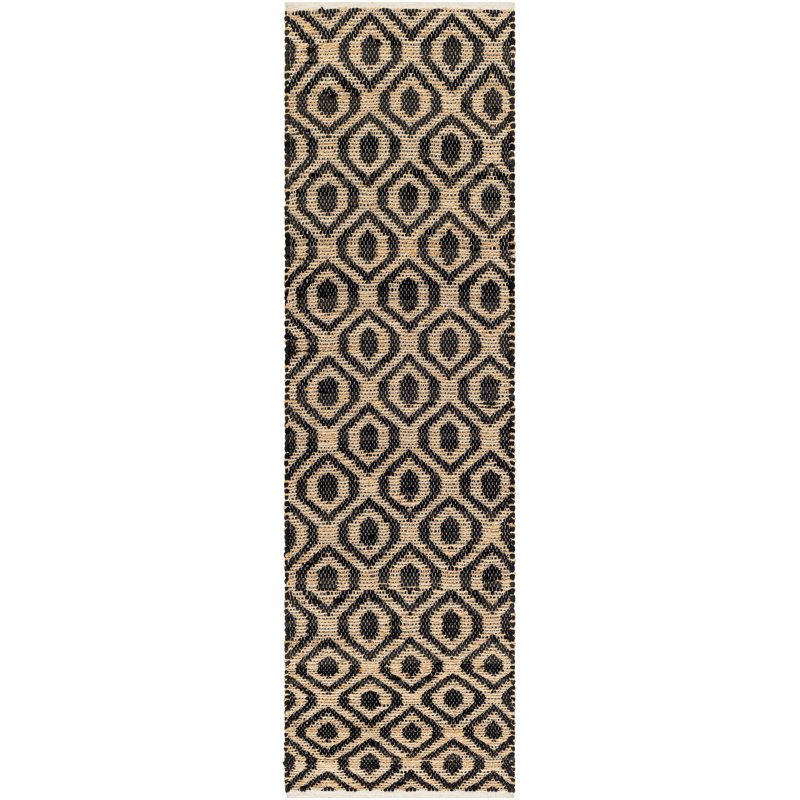 Shealy géométrique tissé à plat à la main et recyclé P.E.T. Tapis noir / brun clair, Tapis de couloir 2 pi 6 po x 8 pi