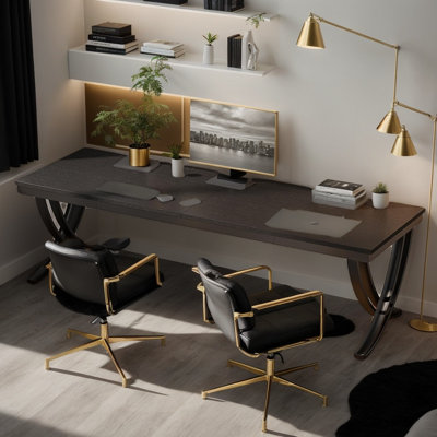Bureau d'ordinateur double autoportant de 78,7 po de largeur de style industriel pour deux personnes, poste de travail commun spacieux avec structure en métal thermolaqué renforcé