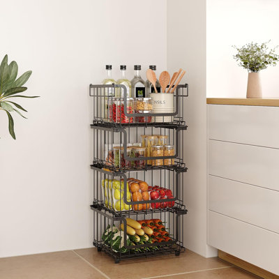 Paquet de 4 paniers grillagés empilables avec poignées, organisateurs de garde-manger et rangement