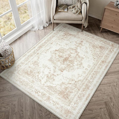 Tapis beige lavable 3 x 5 po Vintage