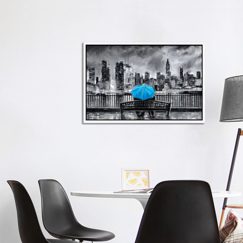 NY In Love In Blue by P.D. Moreno - Print on Canvas, White Framed, 101.6 cm H x 66.04 cm W
