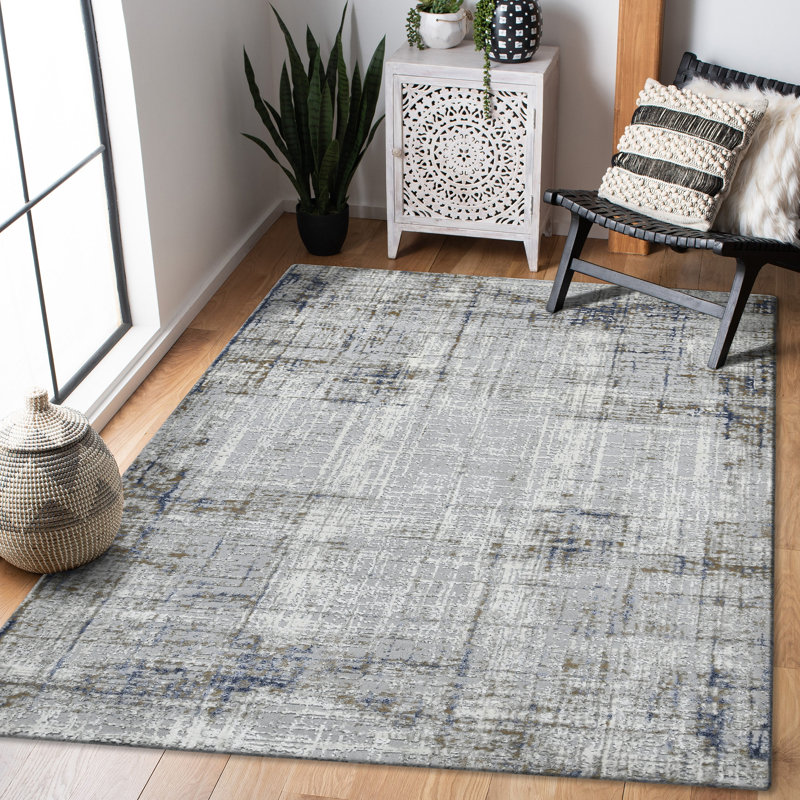 Tapis bleu / gris Elynna, Rectangle 5 pi 3 po x 7 pi 9 po