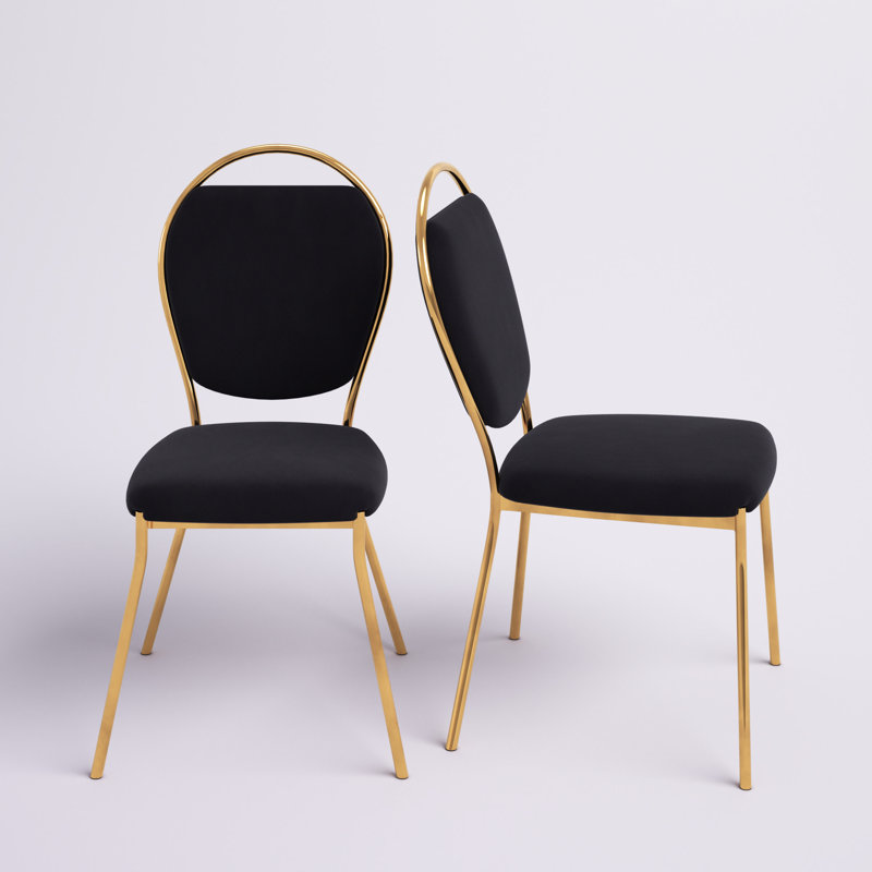 Kayda Velvet Upholstered Side Chairs, Black Velvet