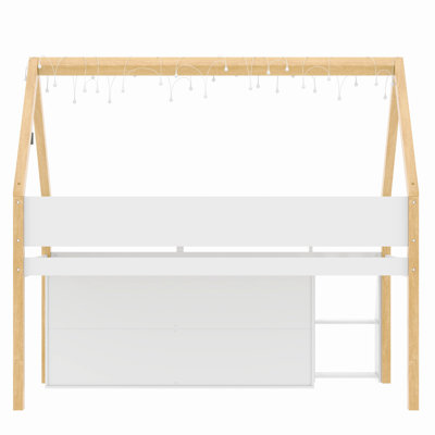 Low Loft Bed With Step Staircase, Shelving, Cabinets And LED Lights