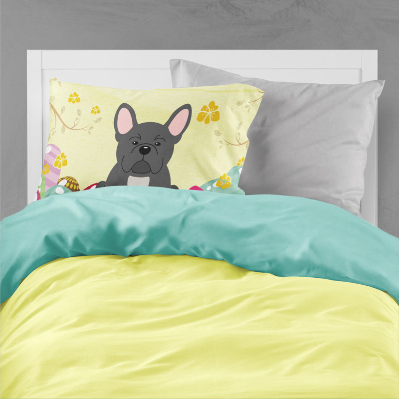 Taie d’oreiller œufs de pâques, Bouledogue français noir