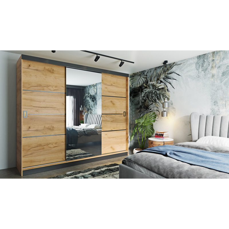Amalberga 3 Door Solid + Manufactured Wood Wardrobe, Natural