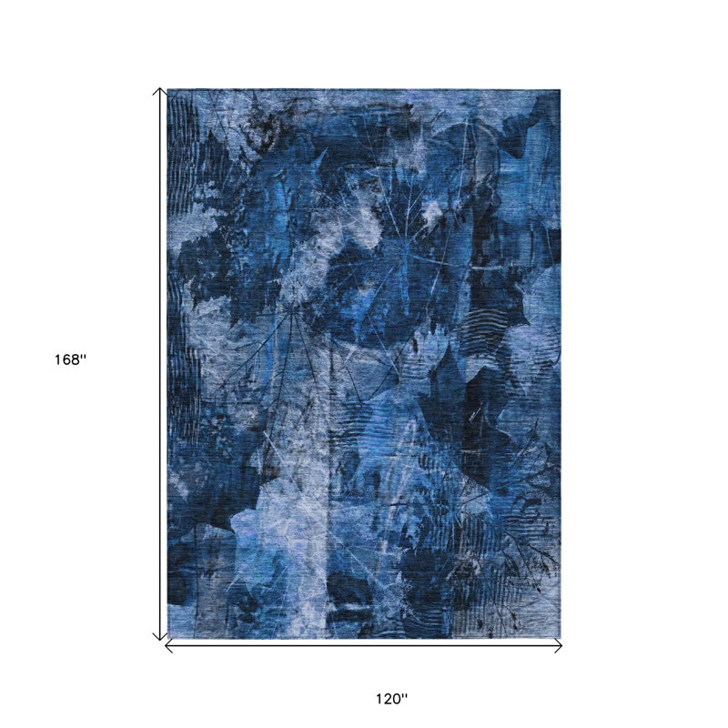 Tapis extérieur lavable antidérapant floral bleu marine 10 pi x 14 pi