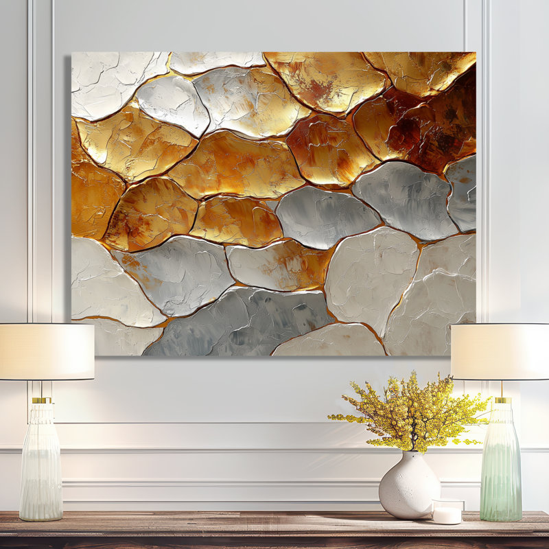 Rivière dorée de Calacatta, marbre abstrait III, art mural moderne en métal, impression sur métal moderne, H 12 po x l 20 po