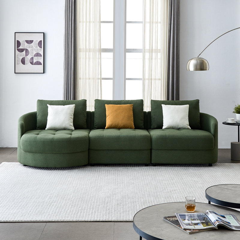 Canapé modulaire 3 pièces Edrikas, Accoudoir à gauche (vu de face), Mélange de polyester vert