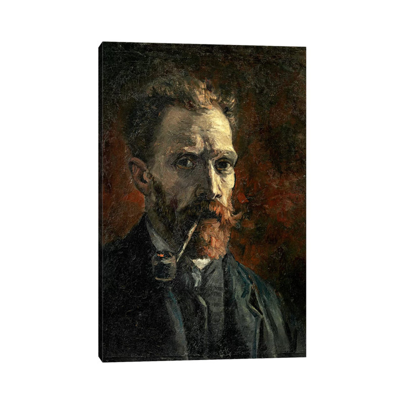 Self-Portrait with Pipe, 1887 by Vincent Van Gogh - 1 Piece Wrapped Canvas Painting, 20.32 cm H x 30.48 cm W