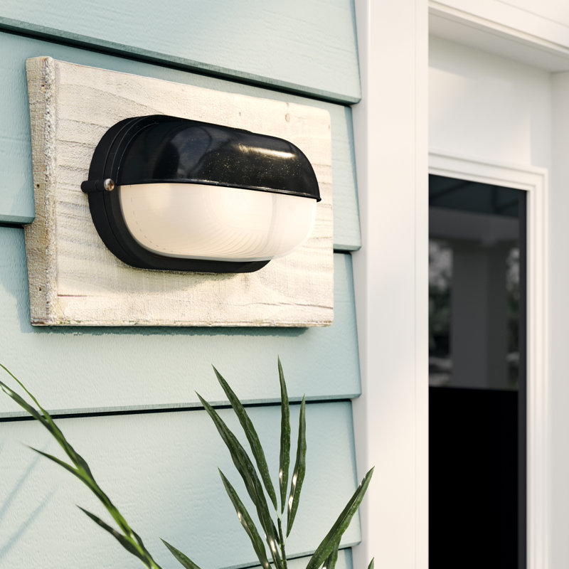 Yockey - Wet Location Bulkhead - Frosted Glass Shade - Replaceable LED, Black