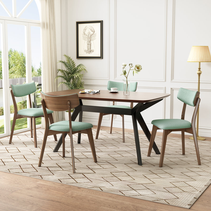 Evonne Upholstered Dining Set With Rubberwood Frame, 5, Mint
