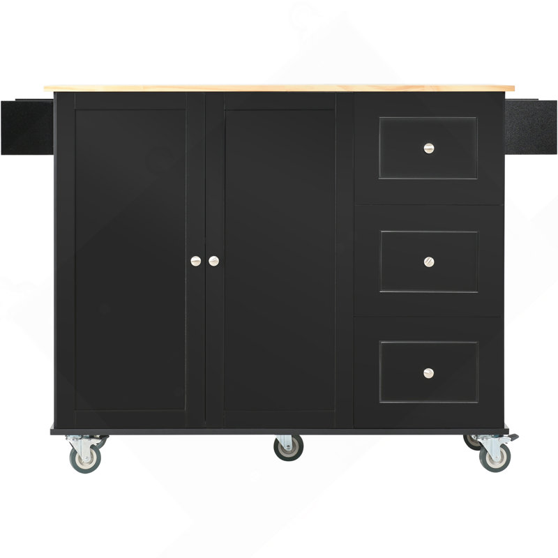 Solid Wood Top Kitchen Island, Black