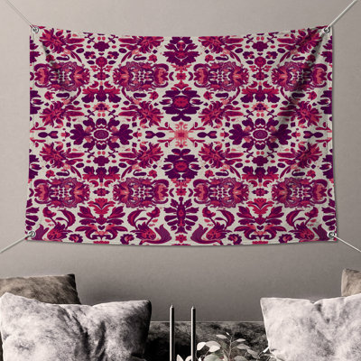 Tapisserie murale motif damassé rose - mauve