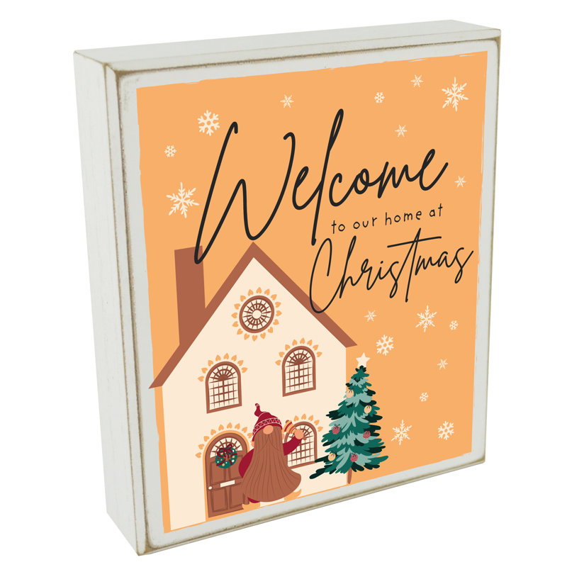 Welcome Christmas Festive Gonks - Print On Wooden Decorative Block
