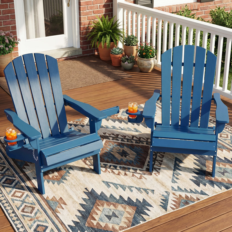 Ensemble de 2 chaises Adirondack en PEHD bleu avec porte-gobelet et téléphone (ensemble de 2), Blue