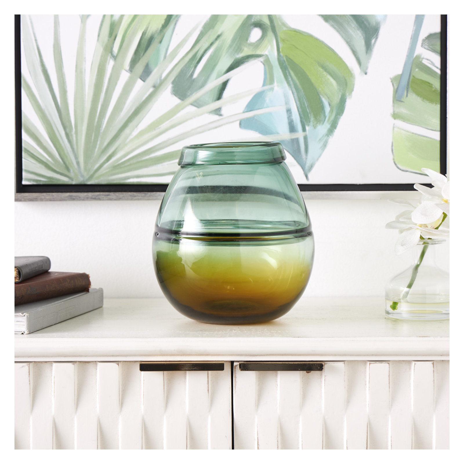 Glass Table Vase, 9" H x 8" W x 8" D