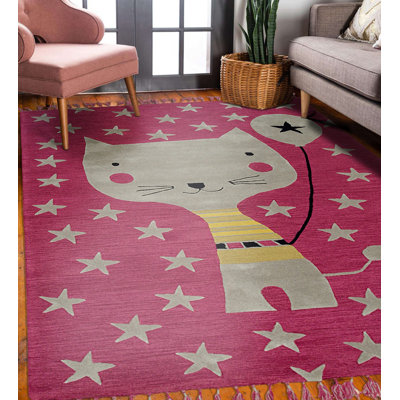 Pink Transitional Animal Children Tufted Area Rug , Playful and Comfortable Rug for Enhancing the Charm and Warmth of Kids' Rooms, Playrooms, or Nursery Décor