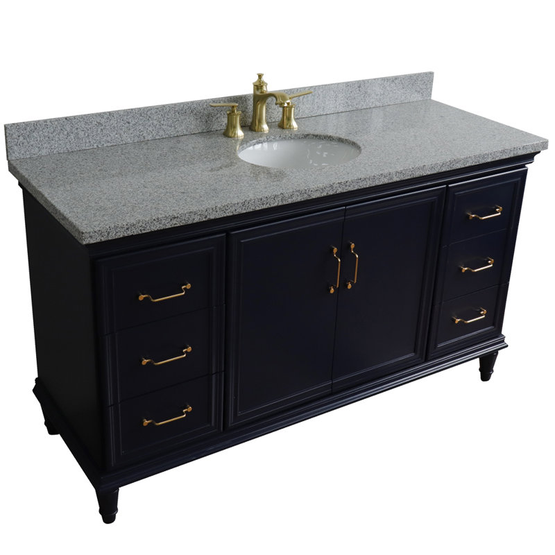 Ensemble de meuble-lavabo simple Fountainbleau, Bleu, 61", Gris