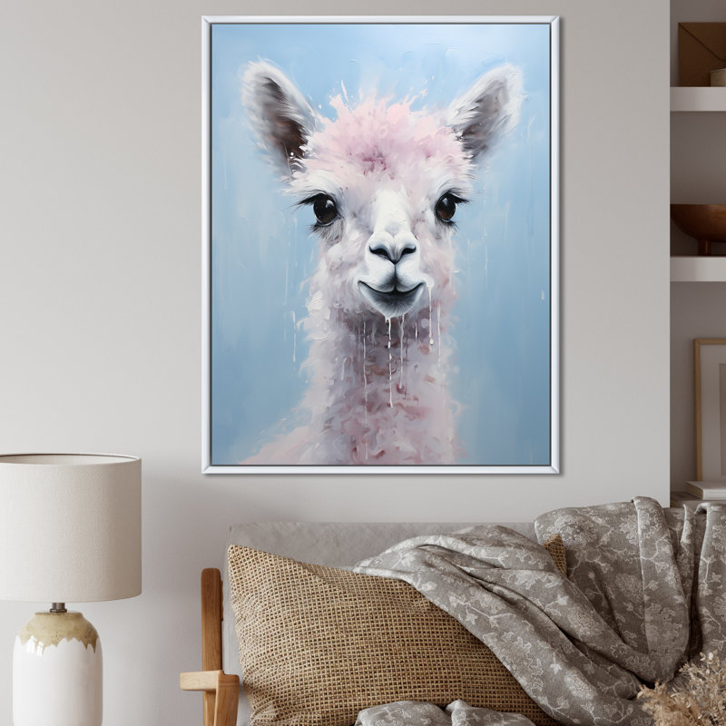 Gris gris, alpaga majestueux - art mural Alpaca, H 44 po x l 34 po x P 1,5 po, Cadre flottant blanc