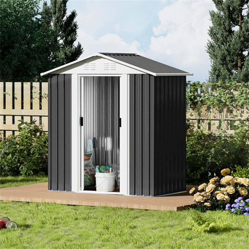 Remise de rangement d'extérieur gris foncé 5 pi x 3 pi avec structure en alliage d'aluminium et base, Dark Gray