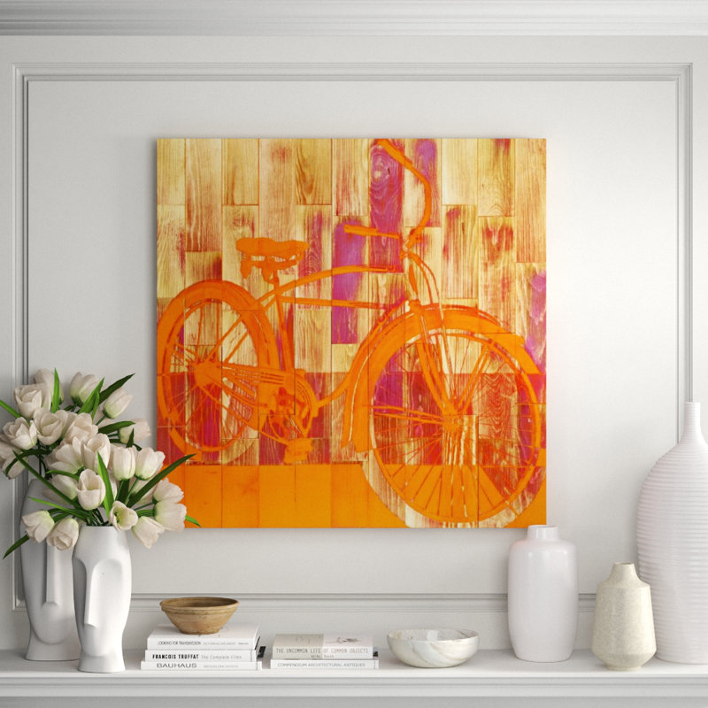 Orange Bike Painting by Paperplate Inc., Glass Coat, 40" H x 40" W x 1.5" D