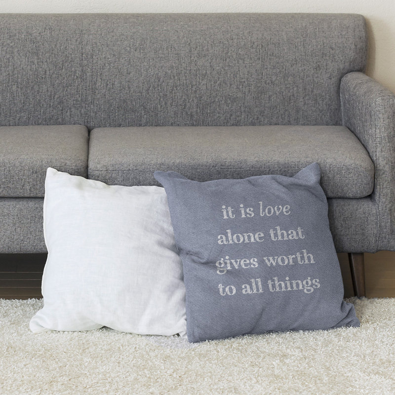 Coussin de sol amour inspirant, H 28 po x l 28 po, Bleu / Blanc