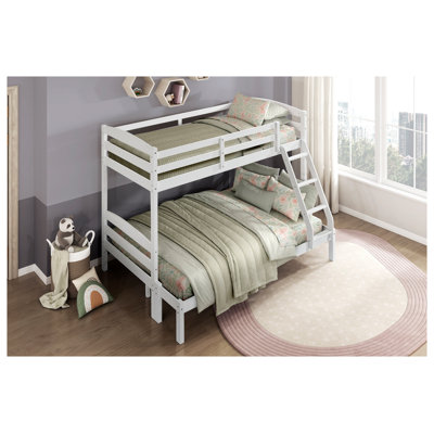 Lit superposé simple sur lit double avec garde-corps, structure en bois robuste au fini blanc pour chambre d'enfant