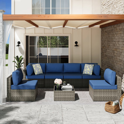 6 - Person Outdoor Rattan Patio Set with Cushions