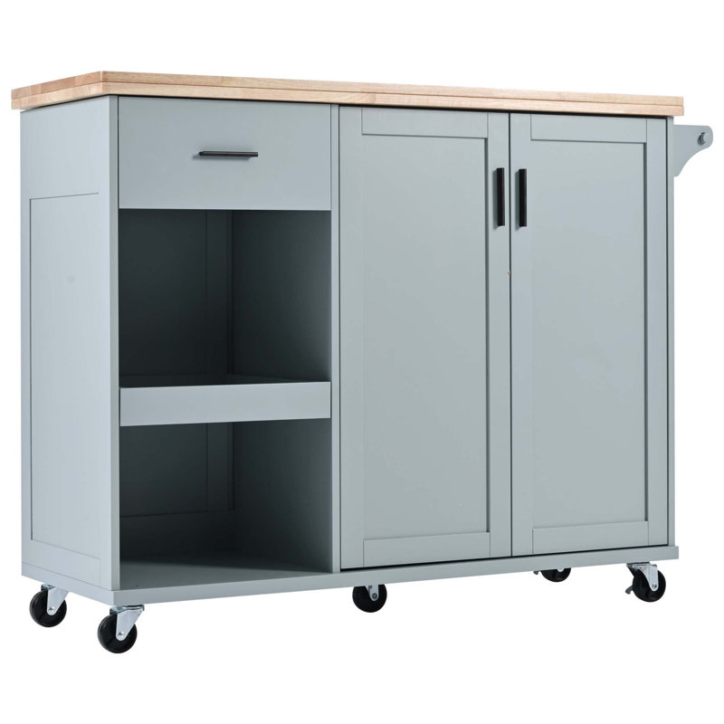 Kitchen Island with Foldable Counter Top, Kitchen Storage Cart with Slide-Out Shelf, Towel Rack and Drawer, Rolling Kitchen Cart on Wheels, for Kitchen, Living Room, Dining Room