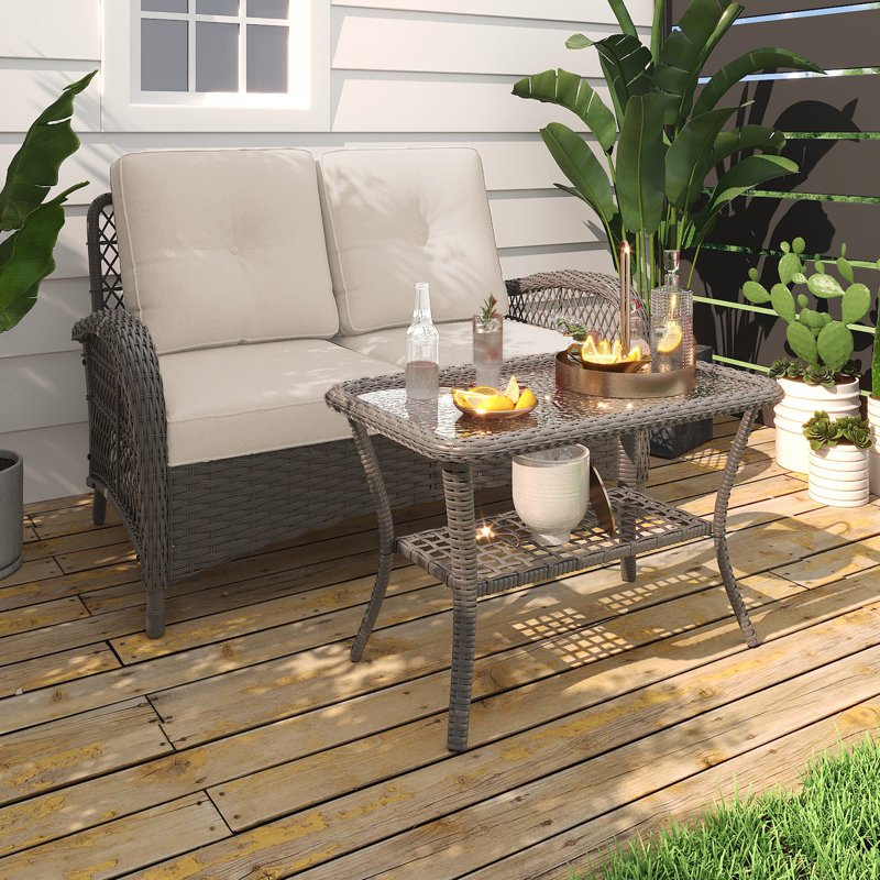 Causeuse d'extérieur élégante en osier avec table, Beige