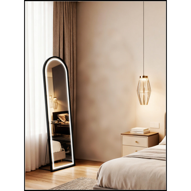 Full Length Mirror 63X20 Inch, Free Standing Or Wall Mounted With Adjustable U-Bracket And Stepless Brightness Control