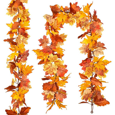 2 Pack 5.9 Ft Artificial Yellow Maple Leaf Garland – Autumn Hanging Vine for Thanksgiving, Christmas, Wedding & Home Décor