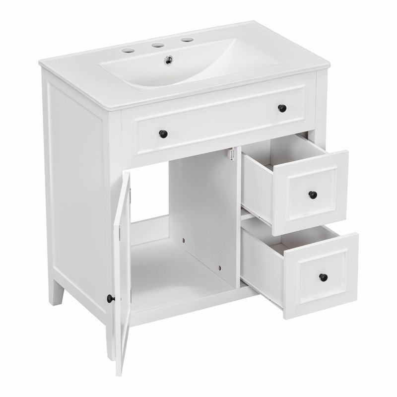 Meuble-lavabo simple avec plateau Thedis 30, Blanc, Noir