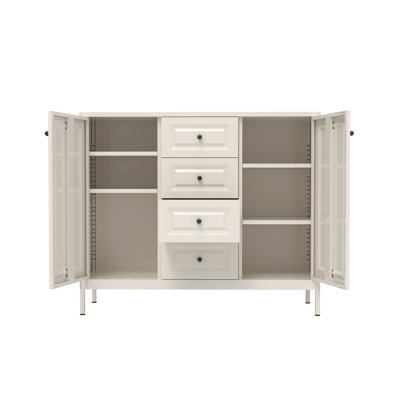 Freestanding Accent Cabinet with 4 Drawers & 2 Doors,Large Storage Sideboard Buffet Cabinet, Adjustable Shelves Console Cabinet for Living Room, Kitchen ,Entryway ,Hallway ,Laundry Room