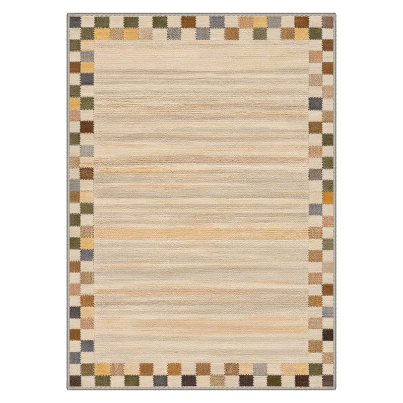 Modern Checkered Stripes Machine Washable Ivory Indoor Area Rug With Non-Slip Backing, Rectangle 8' x 10'
