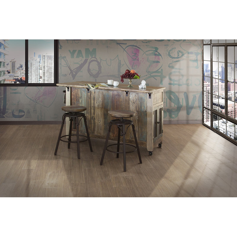 International Furniture Direct Antique Multicolor Kitchen Island With 3 Drawer, 2 Sliding Doors, 2 Mesh Doors On Each Side & Casters