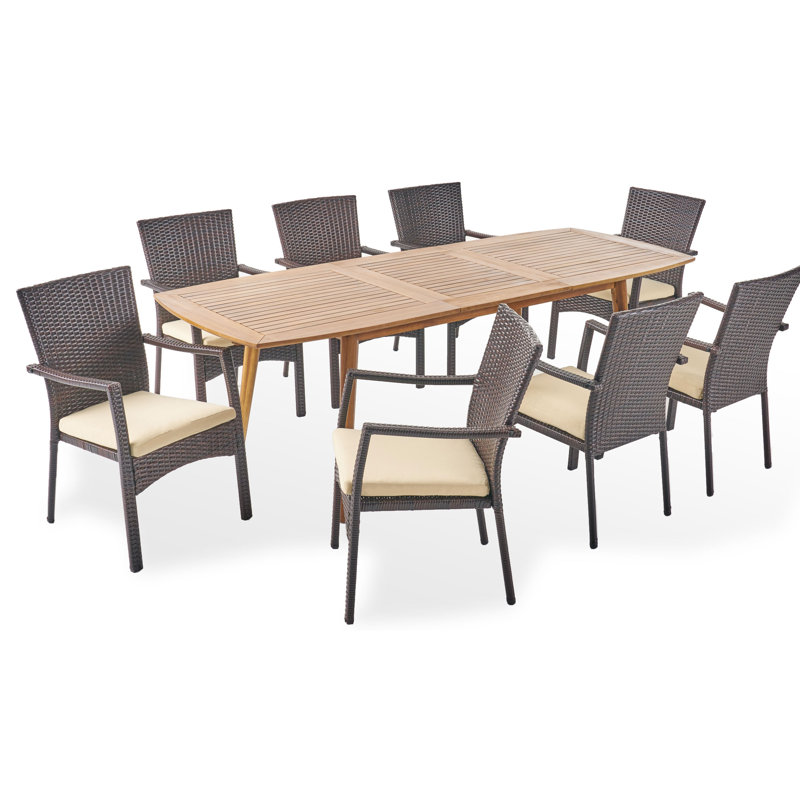 Ensemble de salle à manger 71 po avec coussins 71 po Reinhard, Teck / Cadre brun / Coussin crème