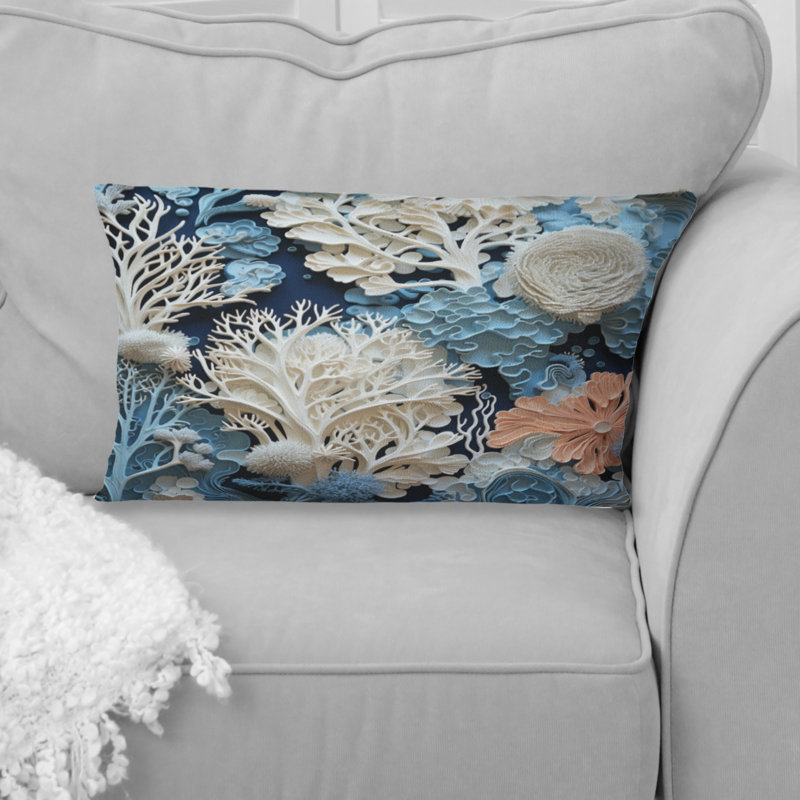 Coussin décoratif imprimé sous-marin bleu et blanc Under Water