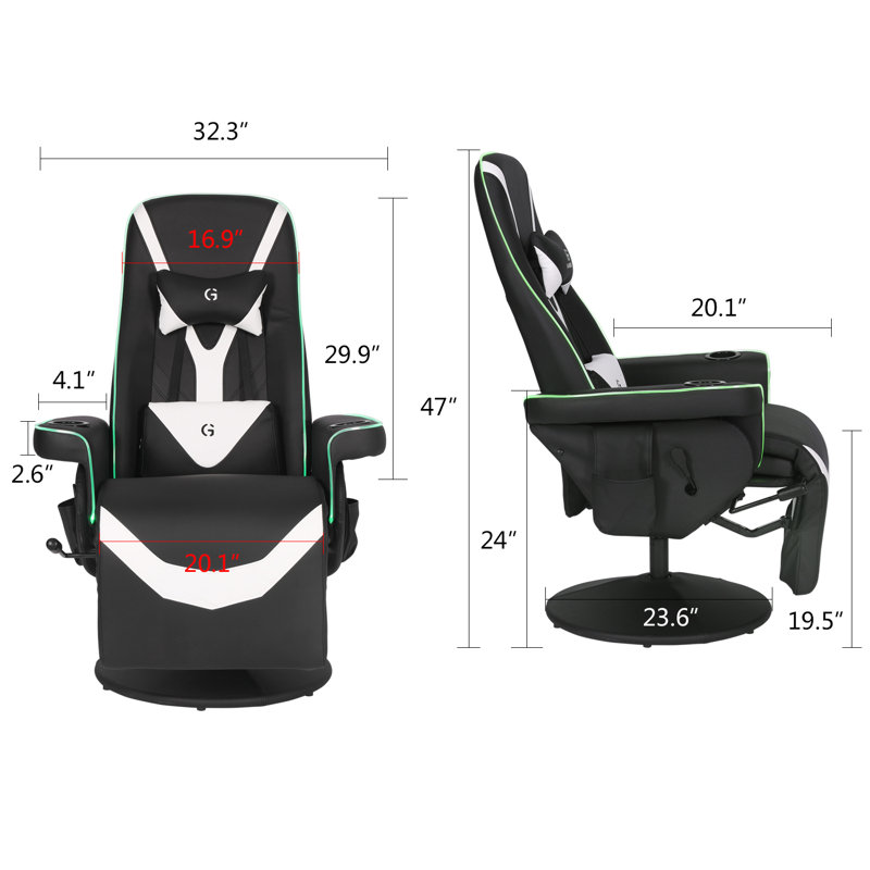 Inbox Zero Reclining Ergonomic Swiveling PC & Racing Game Chair with Footrest, Black/White