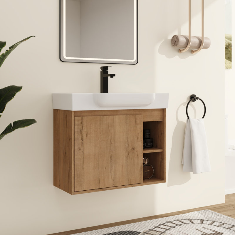 Meuble-lavabo mural simple 28 po avec comptoir en céramique Marnar, 28"