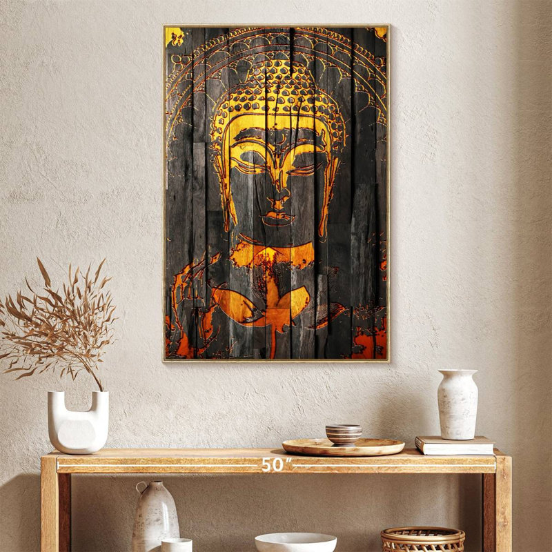 Rustic Buddha, Floating Frame Natural Wood, 27" x 40"