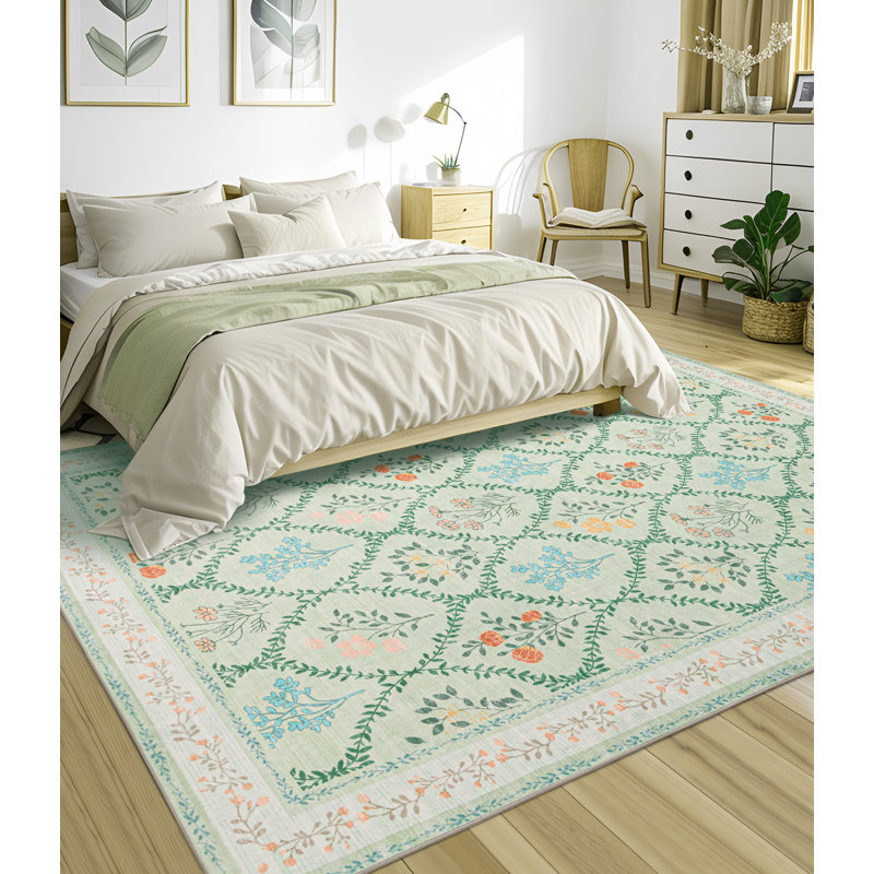 Tapis floral marocain lavable à la machine, Rectangle 6 pi x 9 pi