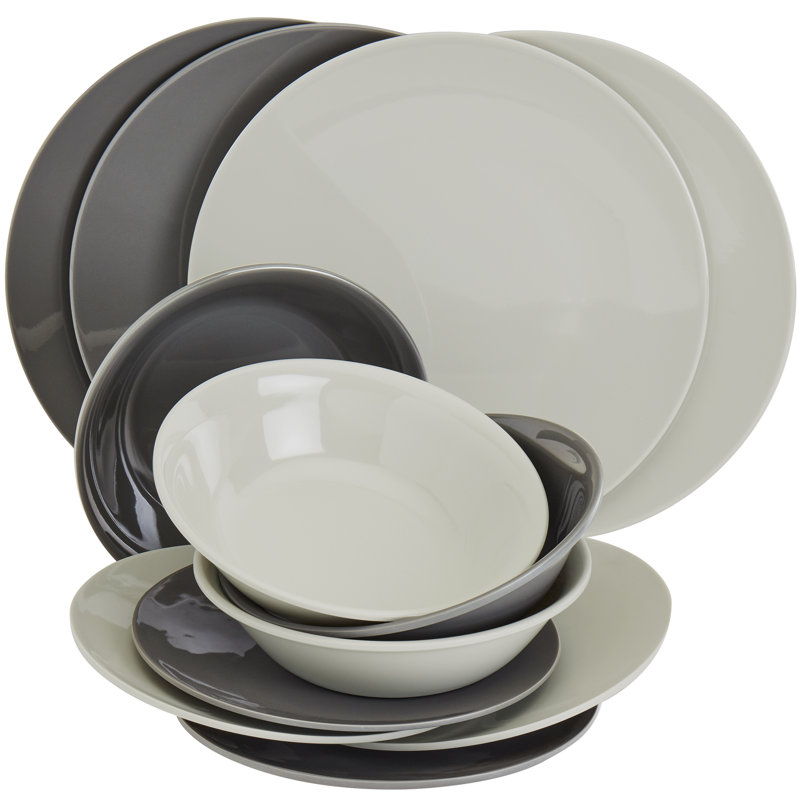 Gray and White Melamine 12-Piece Dinnerware Set, Service for 4