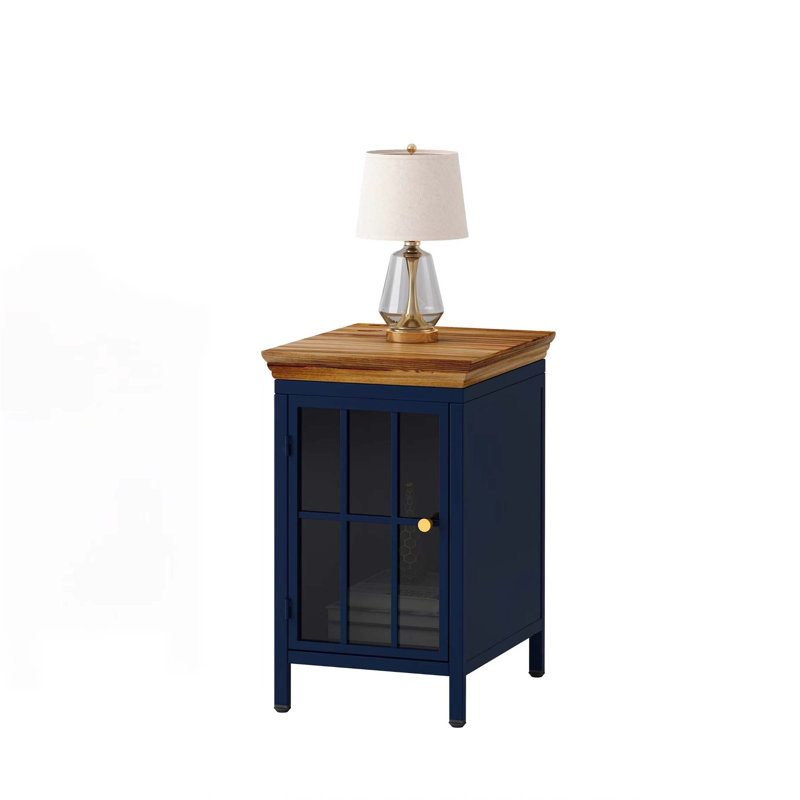 Table de chevet avec armoire de rangement et table de chevet en bois massif, Bleu, 1