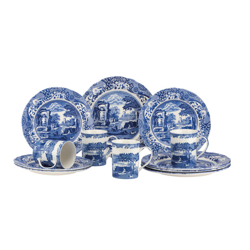 Blue and White Porcelain 12-Piece Dinnerware Set