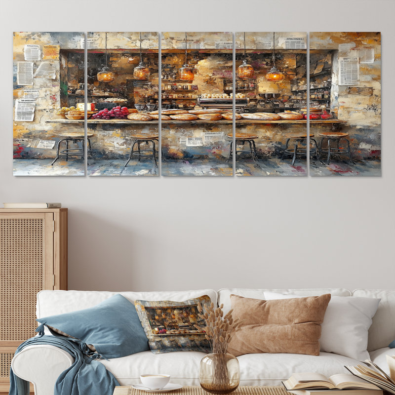 French Cafe Baguette Paris Shop II - ensemble d'art mural café français, H 32 po x l 80 po